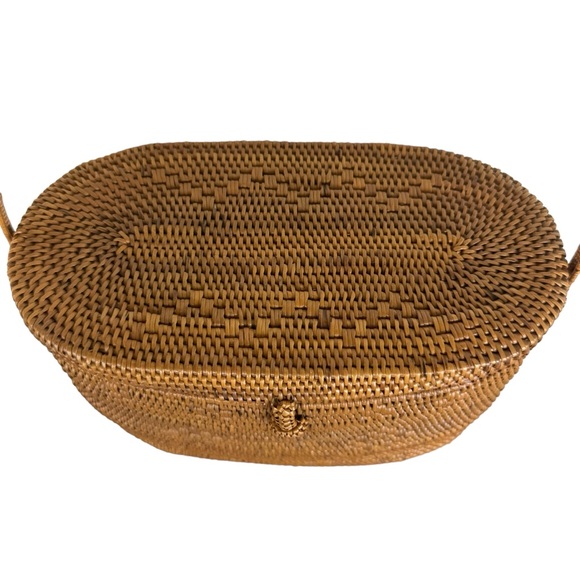 Handwoven Rattan Bag Purse Shoulder Crossbody Brown - Picture 7 of 16